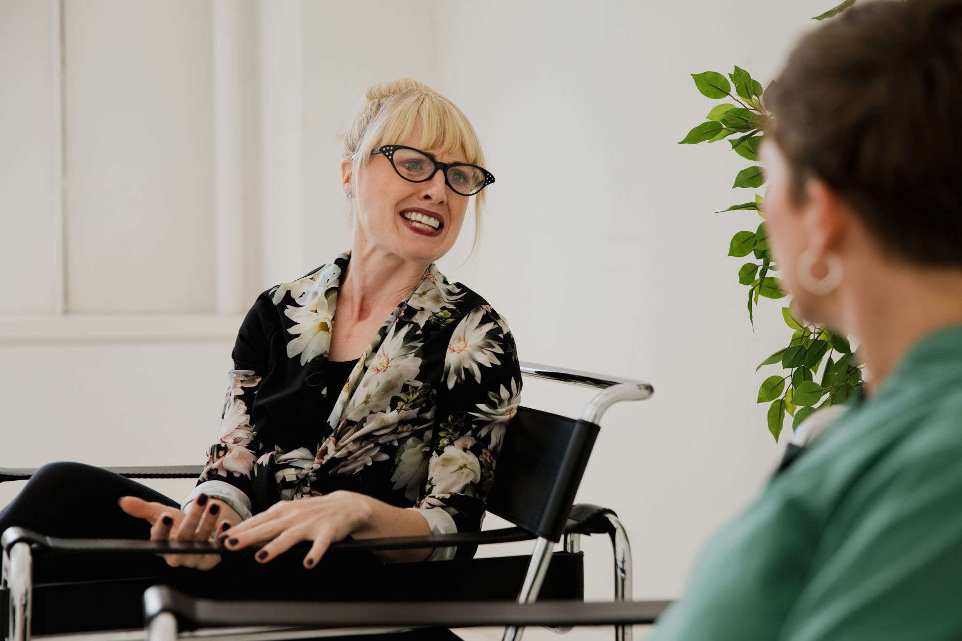 Woman in a supportive therapy conversation