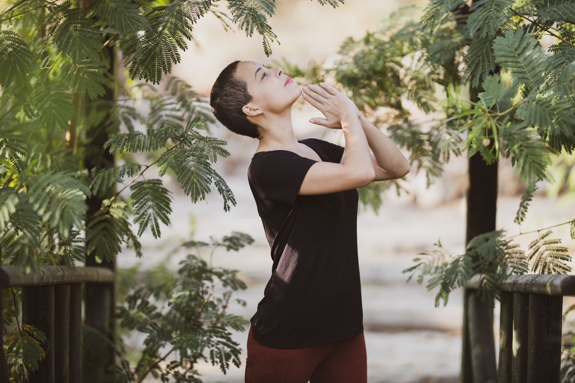 Person practicing calm deep breathing