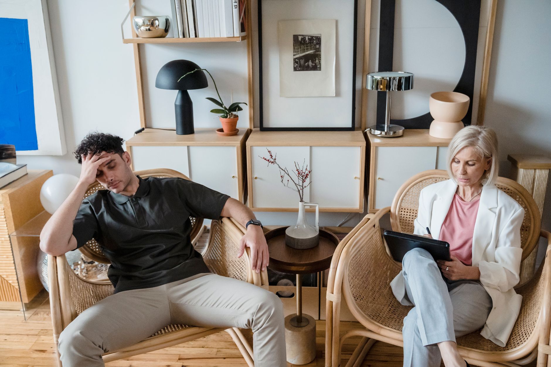 Calm, supportive therapy conversation