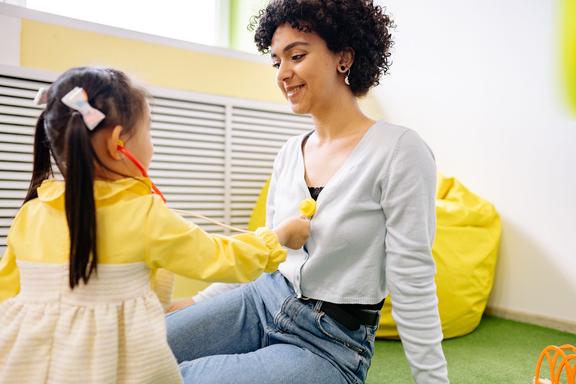 Parents and children practicing communication together