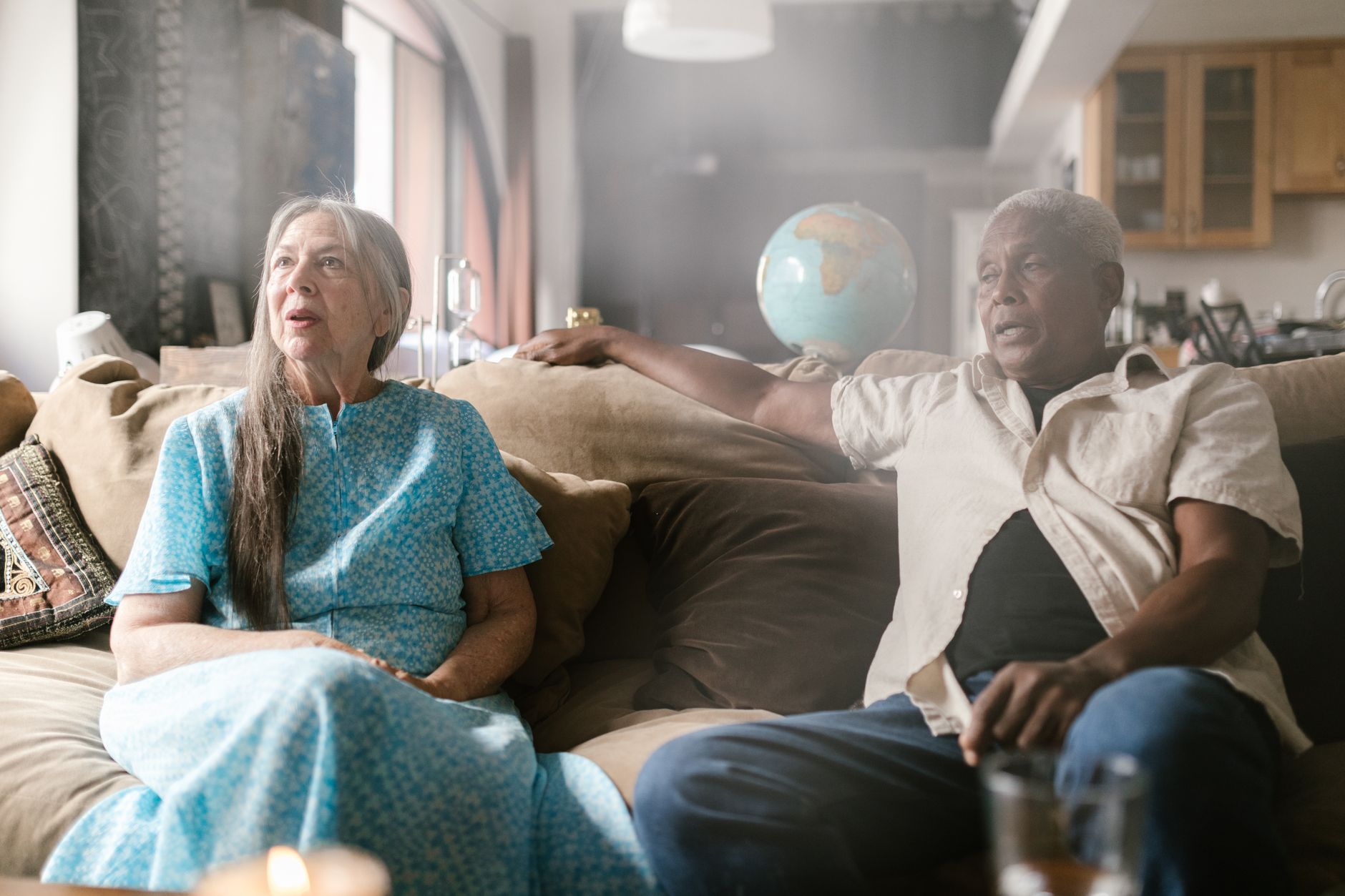 Family having a calm conversation in the living room